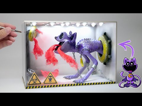 Diorama of realistic Poppy Playtime Catnap in the Laboratory