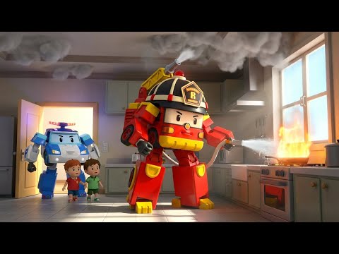 🚒 KITCHEN FIRE! Roy to the Rescue! 🚨 Robocar Poli Safety Series & STEM for Kids