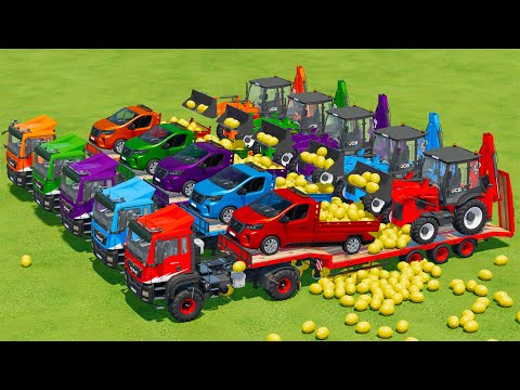 TRANSPORTING JCB FRONT LOADERS, NISSAN CARS & LEMONS WITH MAN TRUCKS - Farming Simulator 22
