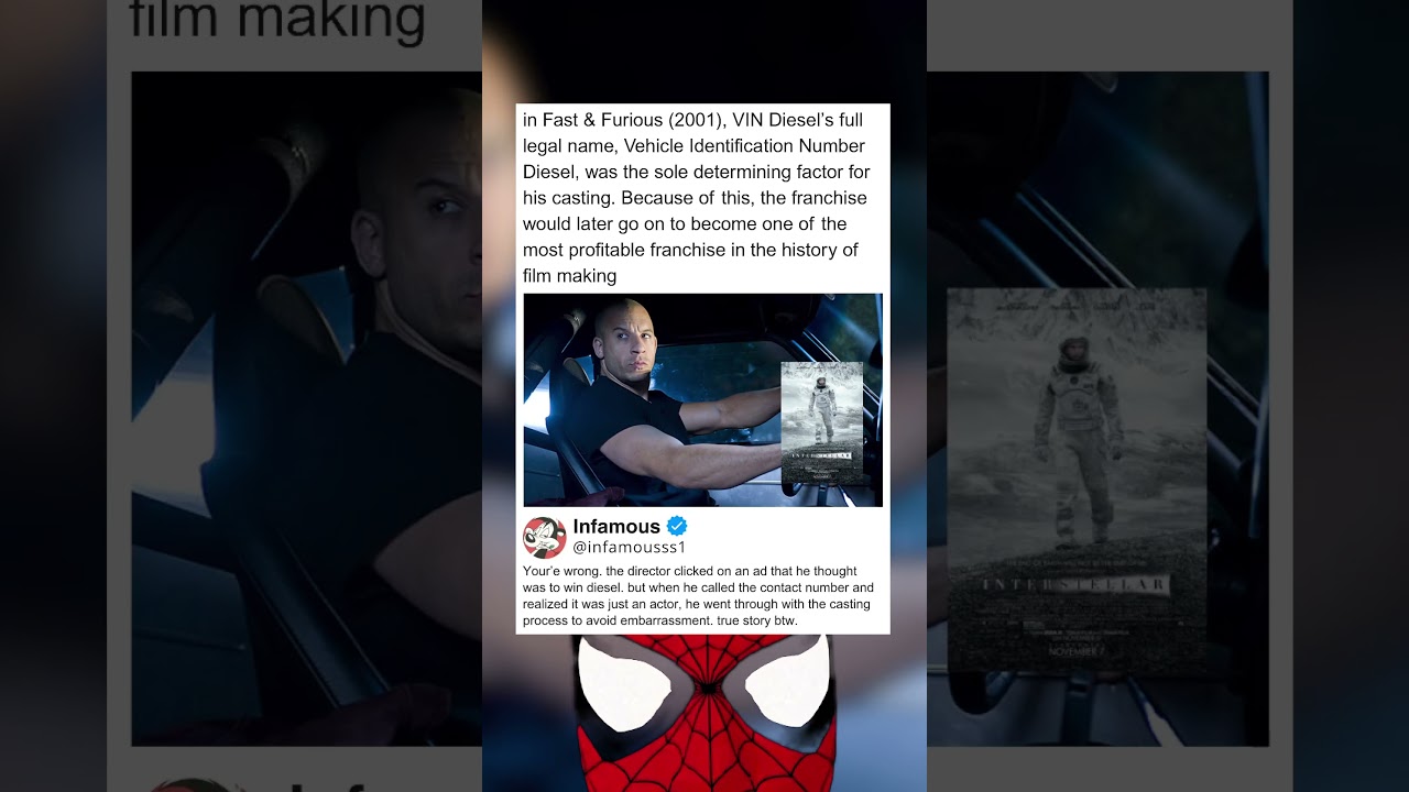 in Fast & Furious (2001), VIN Diesel’s full legal name, Vehicle Identification Number Diesel, was