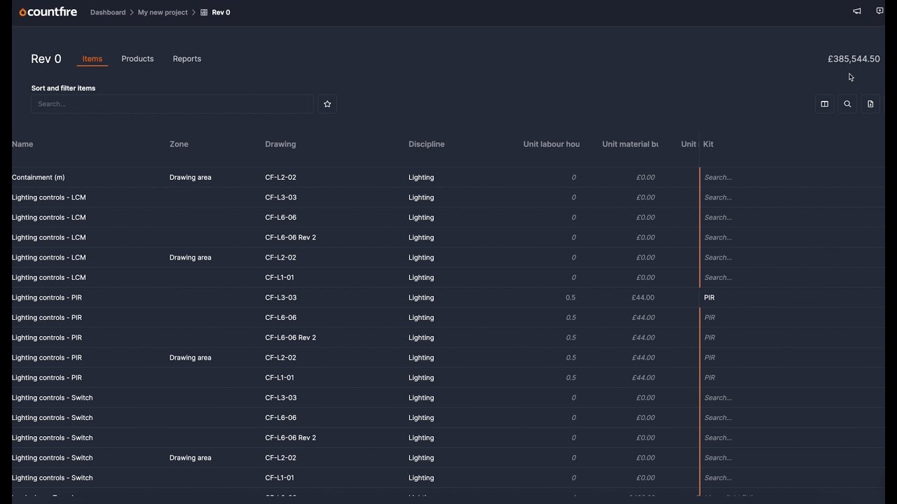 Countfire estimating software for electrical estimators