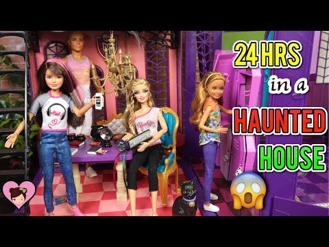 Barbie Family 24 Hr Overnight Challenge in Haunted Dollhouse