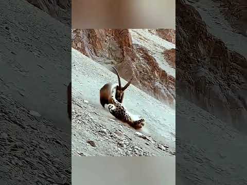 🐆 Снежный барс и горный козёл на заснеженном склоне! 🏔️#СнежныйБарс #ГорныйКозёл #ДикаяПрирода