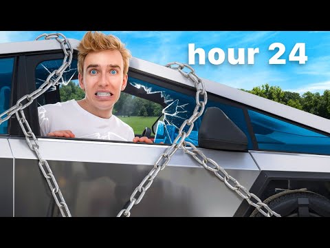LOCKED In A TESLA Cybertuck for 24 Hours!