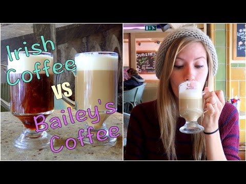 アイリッシュコーヒーとジェイムソンアイリッシュウイスキー vs ベイリーズアイリッシュクリームコーヒー（ダブリン、アイルランド (Irish Coffee with Jameson Irish Whiskey vs Baileys Irish Cream Coffee in Dublin, Ireland)