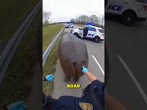 Police Bodycam Captures Hippo on Highway What Happens Next Is Unbelievable  #funny #shorts #bodycam