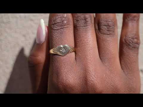 9ct Gold Diamond Heart Signet Ring #X1897