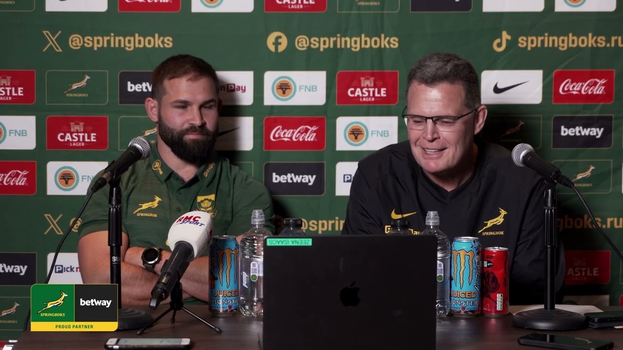 Springbok team announcement with Rassie Erasmus and Cobus Reinach