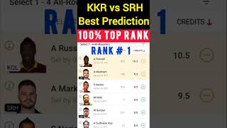 TEAM RANK #1 KKR vs SRH BEST TEAM PREDICTION | DREAM 11 grand league winning tips | TATA IPL 2022