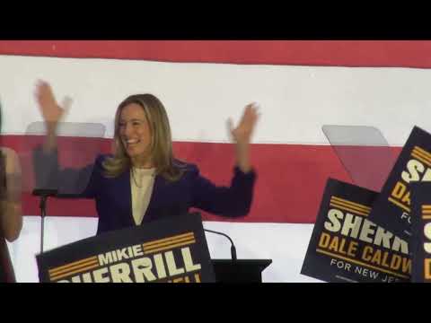 Democrat candidate Mikie Sherrill speaks to supporters following governor’s race victory
