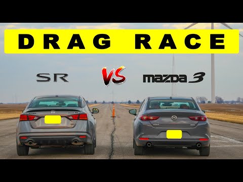 2022 Nissan Altima Midnight SR vs 2022 Mazda3 2.5, drag and roll race.