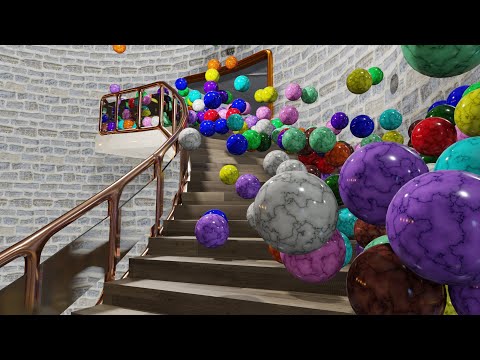 Balls on Spiral Stair - Rigid body simulation - Blender Eevee