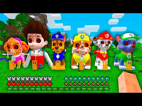 I found HOUSE INSIDE PAW PATROL RYDER EXE CHASE EXE MARSHALL EXE RUBBLE ROCKY SKYE in Minecraft !