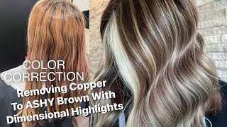 COLOR CORRECTION | Copper To ASHY BROWN With Dimensional Highlights | Getting Rid Of Red!!!