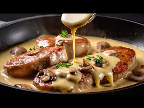 In nur 30 Minuten! Schweinefleischsteak in cremiger Knoblauchsauce mit Pilzen!