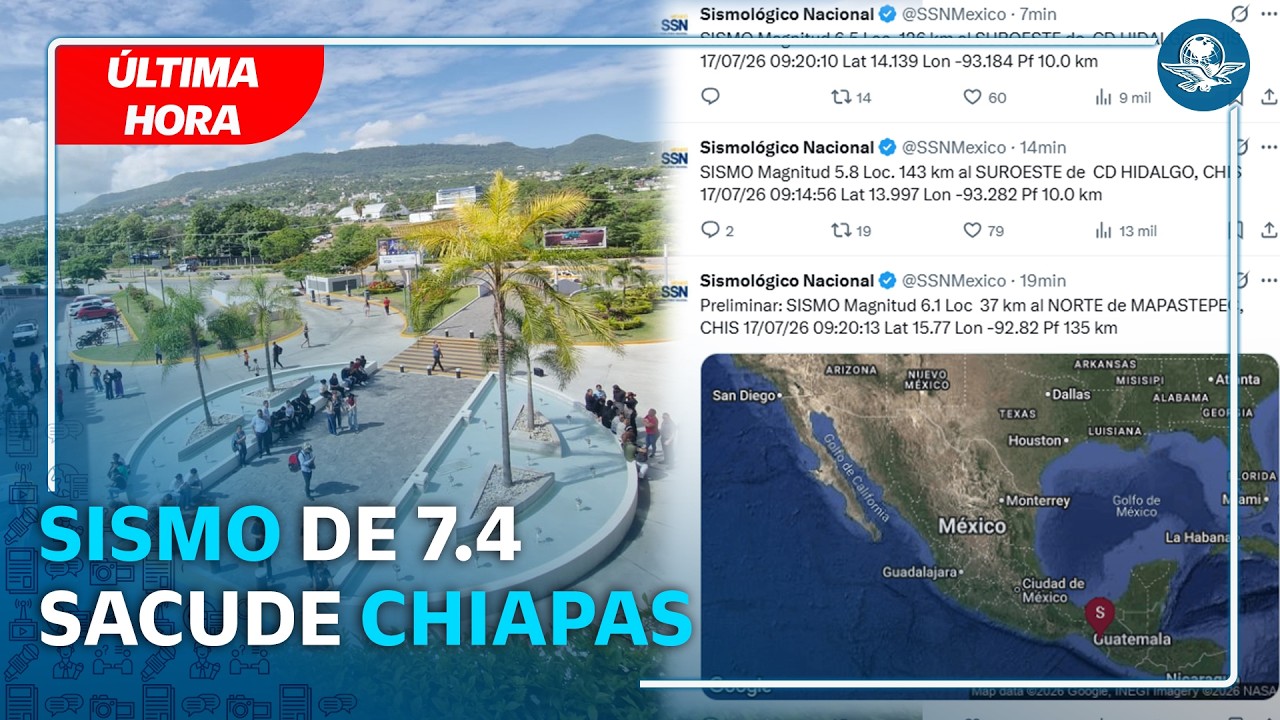 Sismo de 7.4 despierta a habitantes en Chiapas; no se reportan daños, informa Sheinbaum