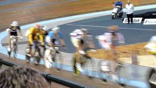 preview picture of video 'Track Cycling - Indoor Velodrome - Launceston, Tasmania - Crash on final corner'