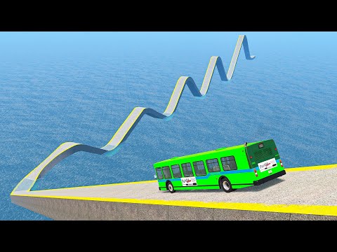 Impossible Weird Wave Bridge Crossing Cars Vs Deep Water Stunt - BeamNG.Drive
