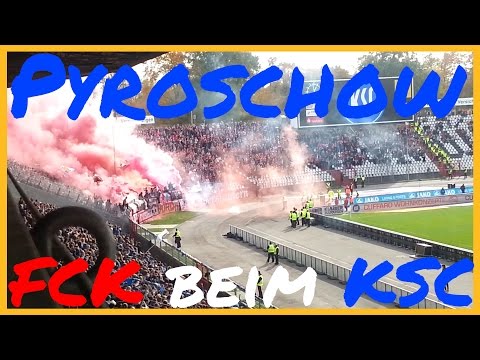 Derbytime mit Pyroshow, FCK beim KSC 24.10.15