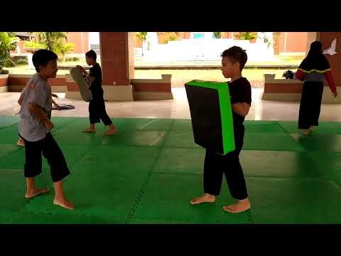 latihan kombinasi serangan pukulan dan tendangan pesilat usia dini