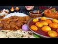 ASMR EATING SPICY MUTTON CURRY DESI STYLE EGG CURRY RICE BUTTER CHICKEN BUTTER NAAN