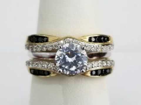 14k Yellow Gold Black White Diamonds Solitaire Enhancer Ring Guard Wrap 0.52 ct