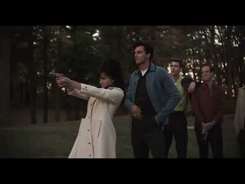 Priscilla (2023) A24 trailer still: Cailee Spaeny as Priscilla framed by Graceland’s soft lamplight