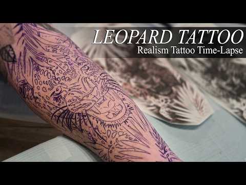 Realistic LEOPARD TATTOO | Black and Grey Tattoo Time-Lapse