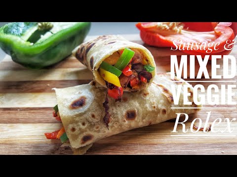 How to cook SAUSAGE MIXED VEGGIE UGANDAN ROLEX Recipe