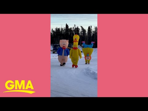 Teachers Run A Hilarious Inflatable Costume Race In The Snow