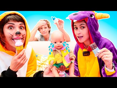 Video für Kinder - Nicole und der Drache. Der Drache und der Fuchs kümmern sich um Baby Born.