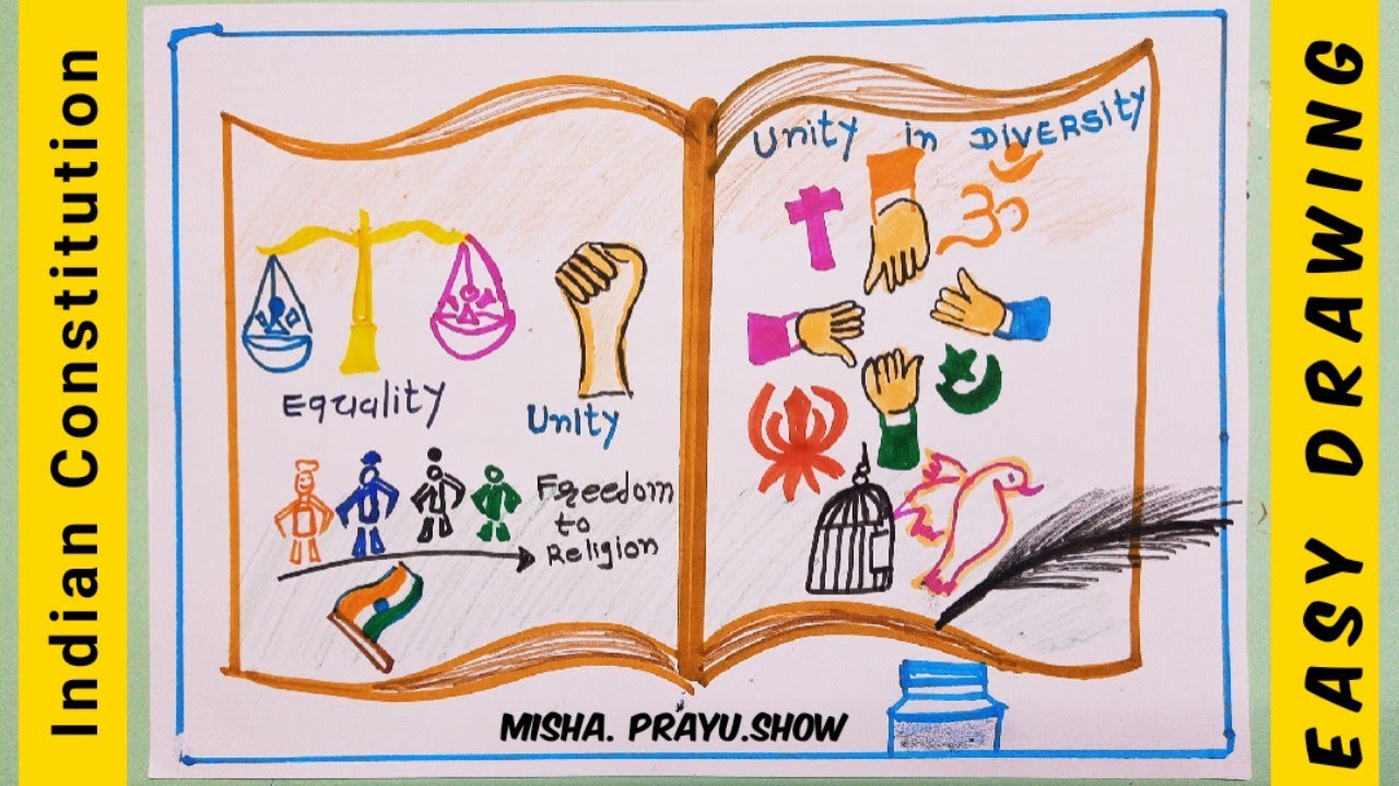 Best Indian Constitution Poster Drawing | How to Draw Constitution of India Poster- National Law Day