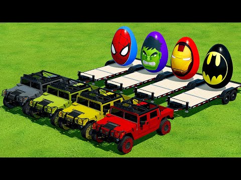 TRANSPORT SUPERHERO EGGS WITH HUMMER CARS - Farming Simulator 22