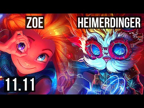 ZOE vs HEIMERDINGER (MID) | 11/1/3, Legendary, 600+ games | KR Master | v11.11