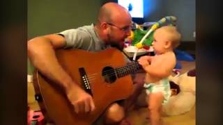 Baby Rocks Out With Dad On Acoustic Guitar! Dead Or Alive!