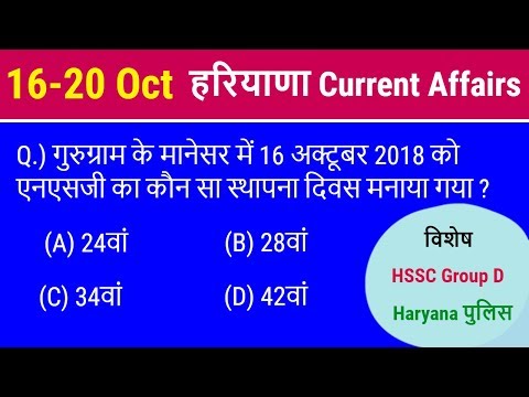 Haryana Current Affairs October - हरियाणा करंट अफेयर्स for HSSC Group D / Haryana Police Video