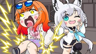 【手描き】とりあえず電流を流されるりりか【一条莉々華/白上フブキ/さくらみこ/星街すいせい/大神ミオ/ホロライブ切り抜き漫画】