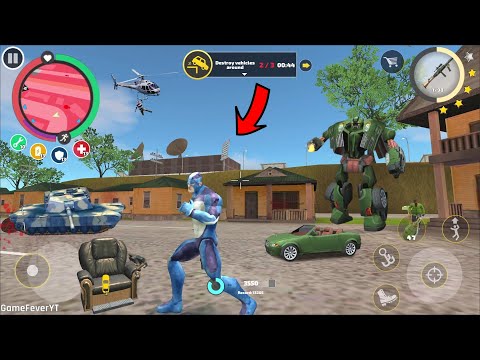 Rope Hero Vice Town - (Rope Hero Fight Tank and Car Robot Police) RPG Destroy Helicopter - HD