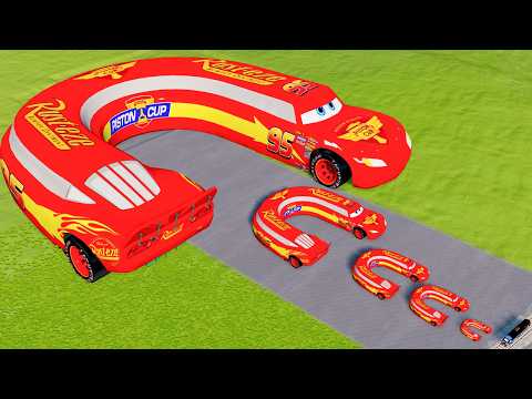 Big & Small Curved Lightning Mcqueen vs Trains | BeamNG.Drive