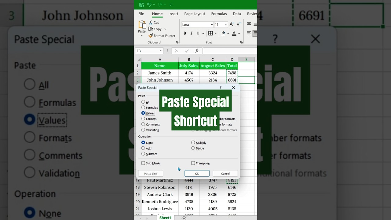 Keyboard Shortcuts for Using Paste Special in Excel! #pastespecial
