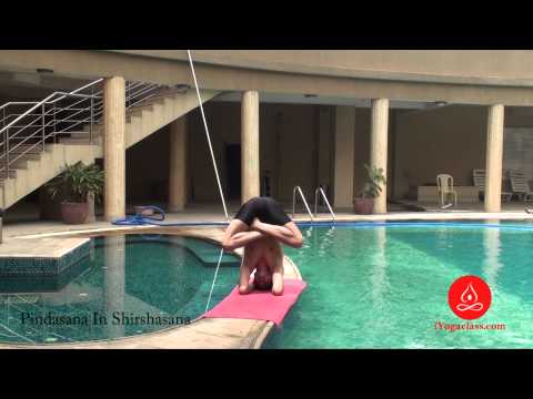 Pindasana in Sirsasana, Embryo Pose in Headstand