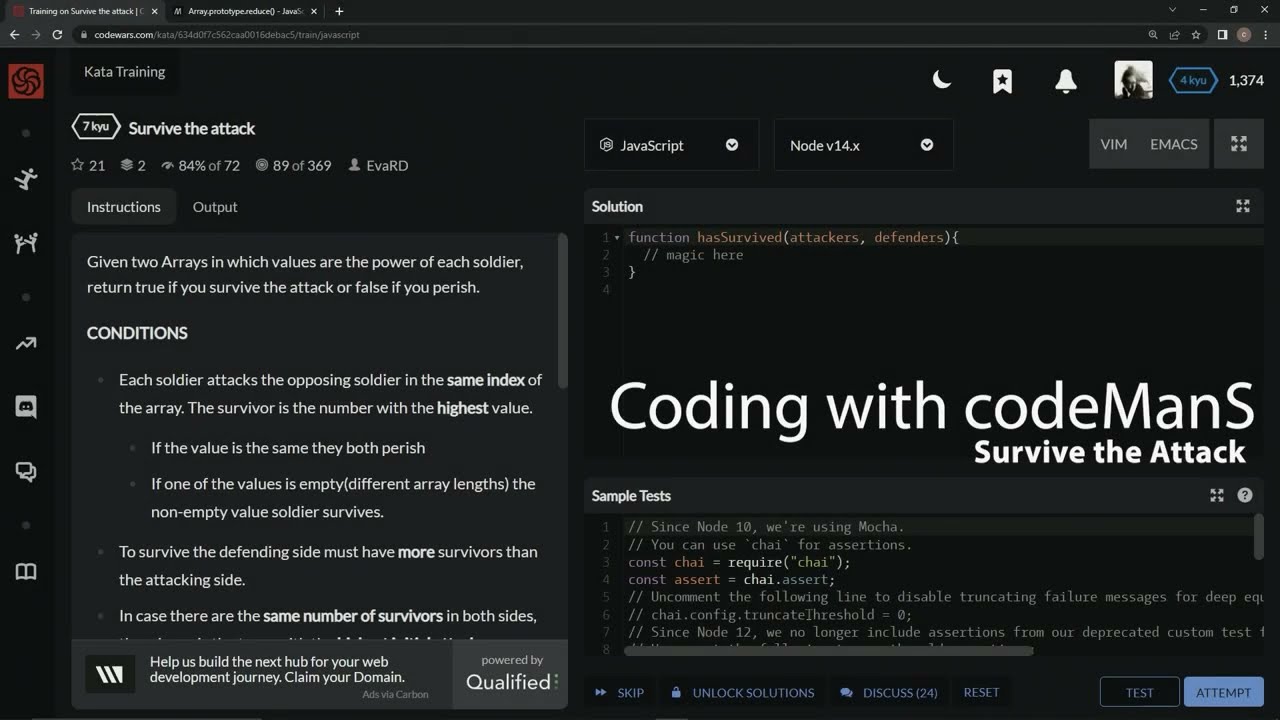 Codewars 7 kyu Survive the Attack Javascript