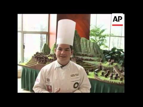 Inca citadel Machu Picchu made in chocolate in Lima