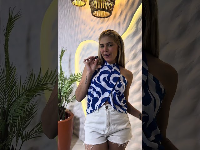 Saia Pareô Transpassada Curta Estampa Wave