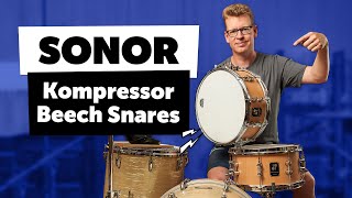 Video thumbnail for Sonor | Kompressor Beech 13" x 7" & 14" x 6" Snares | Sound Demo by Drums Bonedo