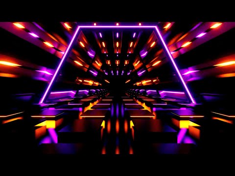 🔷 4K Screensaver – Purple and Orange Neon Triangular Tunnel – Cyber VJ (No Sound)