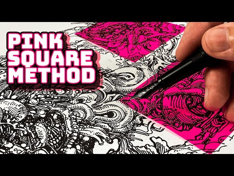 doodle drawing using pink sticky notes by peter