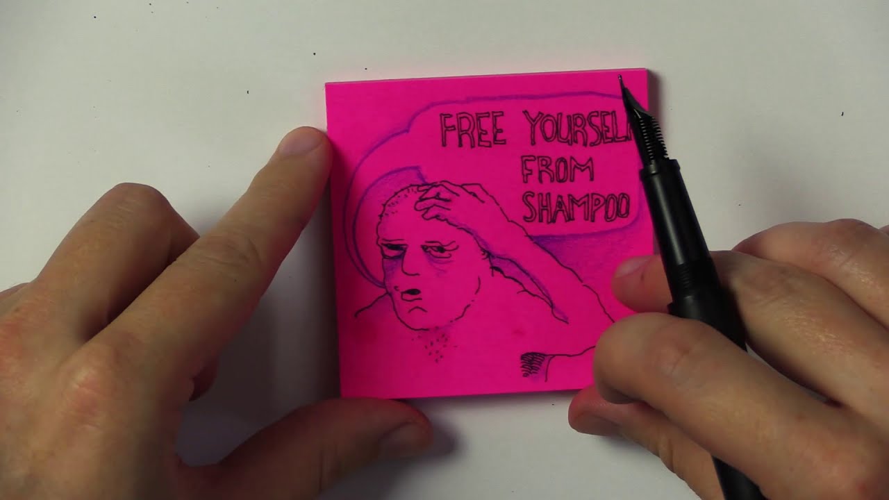 doodle drawing using pink sticky notes by peter