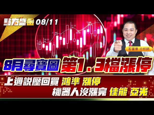 8月尋寶圖第1，3檔漲停上週說壓回買 #鴻準 漲停機器人沒漲完 #佳能 #亞光   《點石盛金》石富景