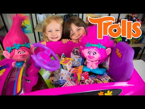 HUGE Trolls Movie Surprise Car Toy Surprise Eggs Girl Toys Slime Baff Dreamworks Kinder Playtime Video